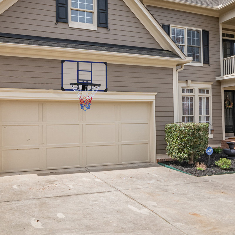 Panier de basketball mural Roomfitter, panneau incassable de 35 x 24 pouces, panier pliable avec filet toutes saisons, bleu