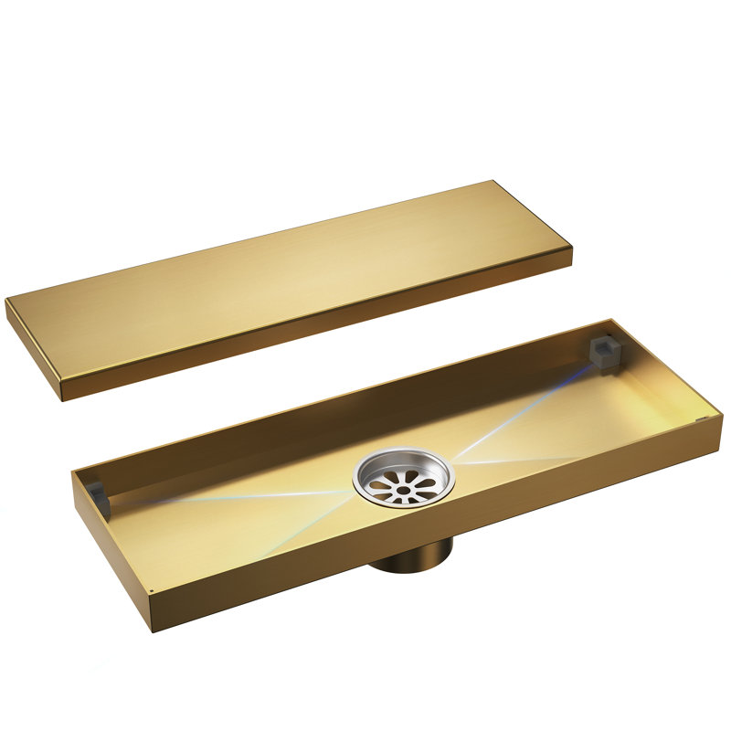 Drain de douche linéaire 11,81 "x 3,8", Or brossé