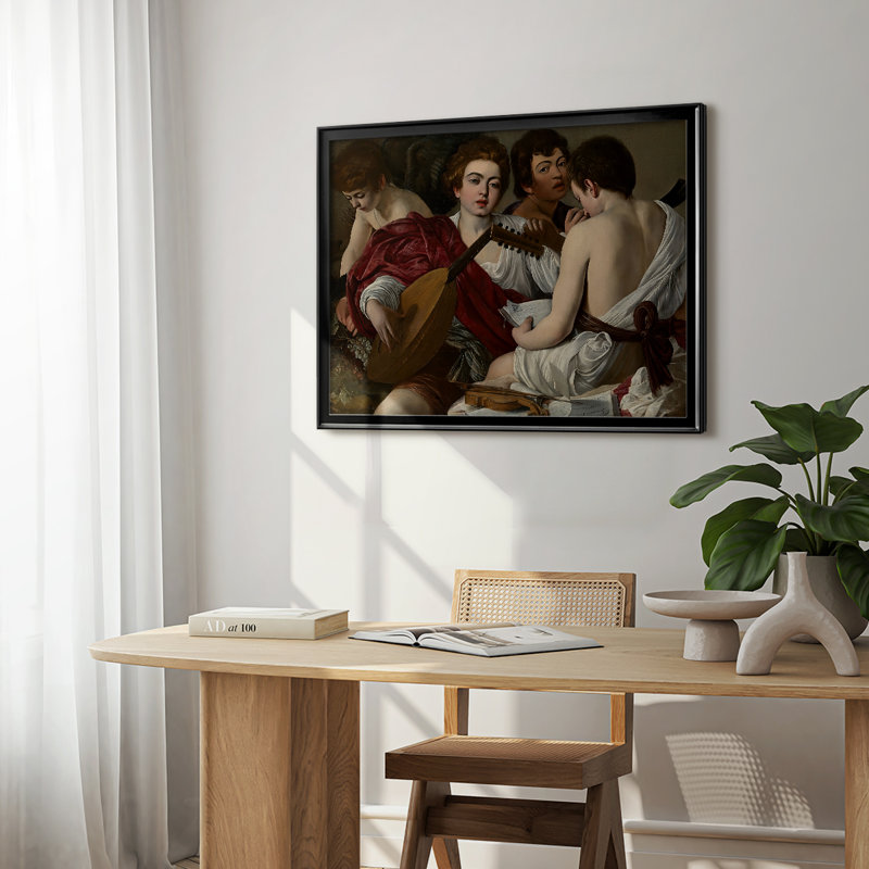 The Musisans-Caravaggio-Toile tendue avec châssis-c. 1595, 22,5 x 30,5, Toile avec cadre, Noir