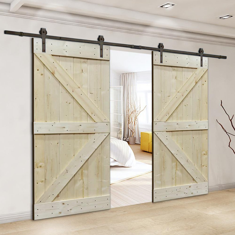 Porte de grange en bois lambrissé en Z avec trousse de quincaillerie d'installation, 30 po x 84 po, Brut