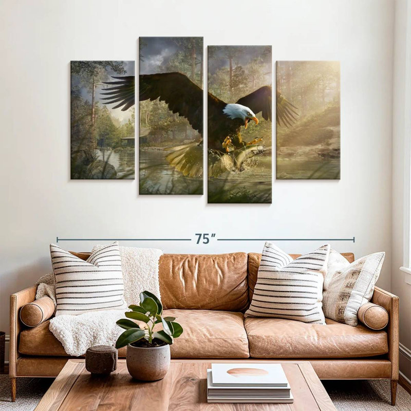 Brampt Bald Eagle Catching Fish, 42" H x 68" W