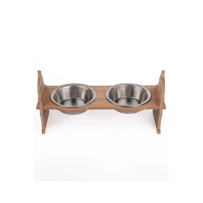 Jadea Durable Pet Food Bowl with Stainless Steel Bowl, 15.0 x 7.9 inches | 100% MDF Base, Bowl Capacity: 33.8 fl oz | Ideal for Dogs & Cats, Stylish and Functional Design for Modern Homes