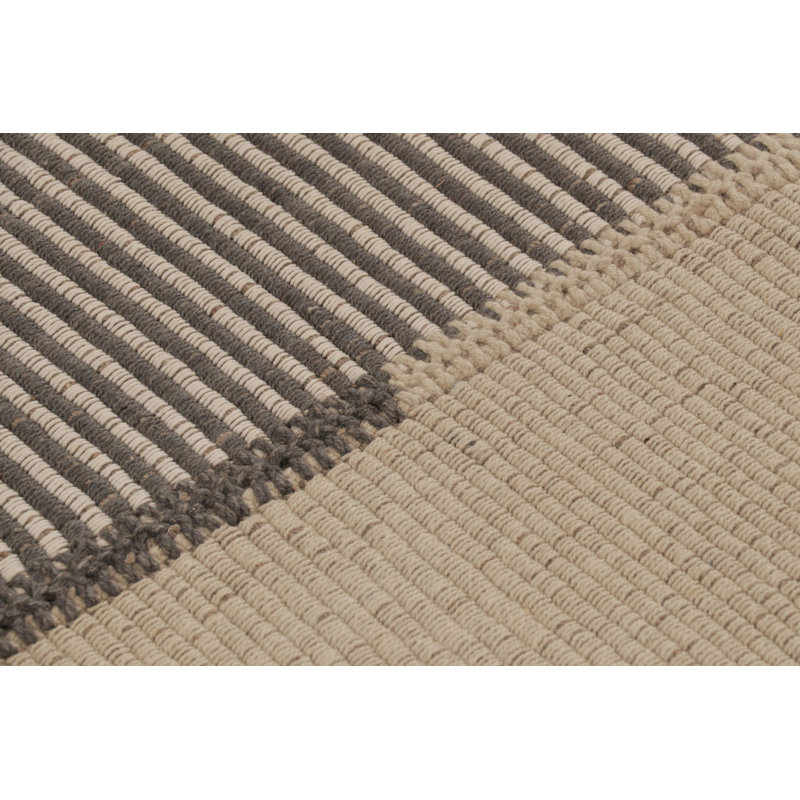 Rug & Kilim’S Accent Kilim, Square Rug In Textural Cream And Gray Stripes
