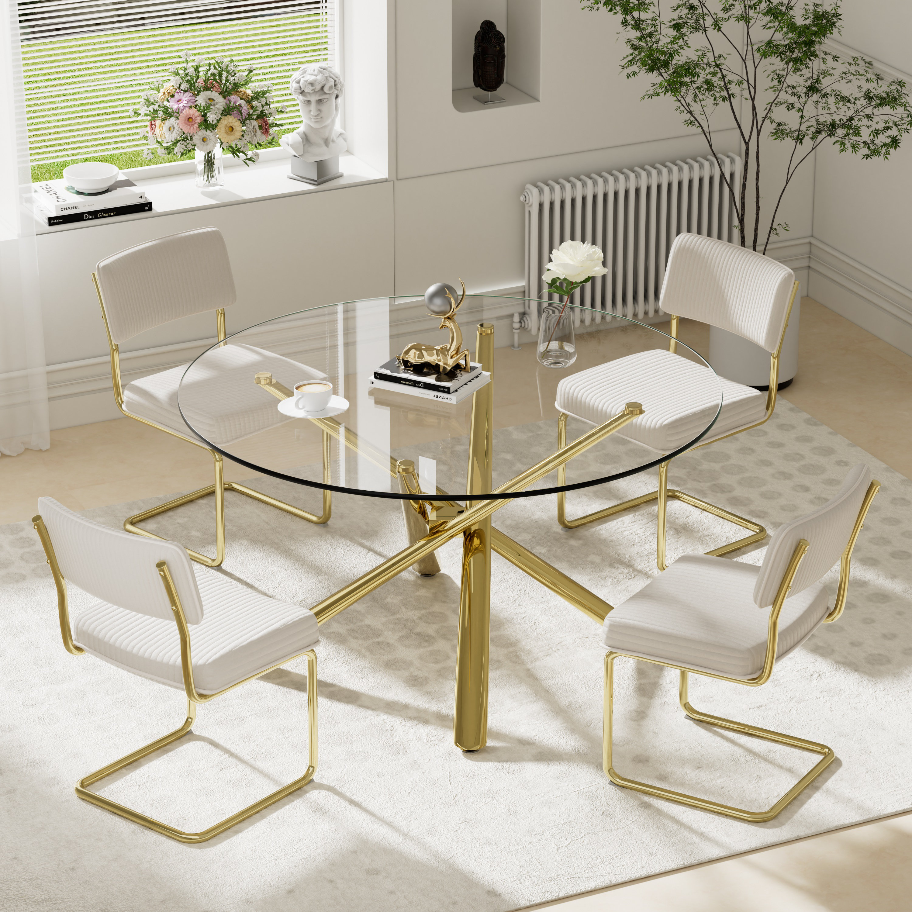 Kitchen Table With Metal And Glass Dining Set 7PCS Modern Glass
