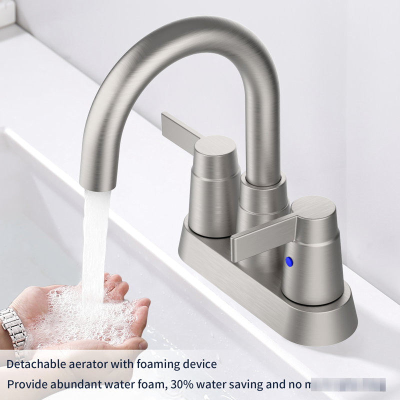 Brushed Nickel Bathroom Faucet - 360 Degree Swivel Spout, 2 Handles, , Fingerprint High Arc Stable Performance