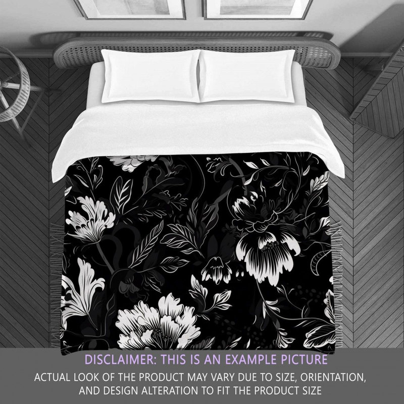 Machine Printed Comforter, Twin Extra Long Comforter, Black/White Floral