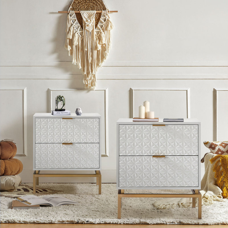 Lydon Mid-Century 25'' 2-Drawer End Table with Metal Legs, White