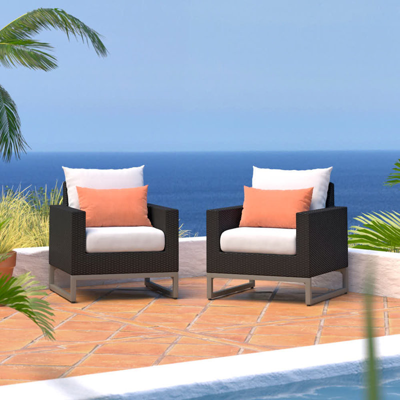 2Pc Sunbrella Outdoor Club Chairs - Grey, Brown, Red