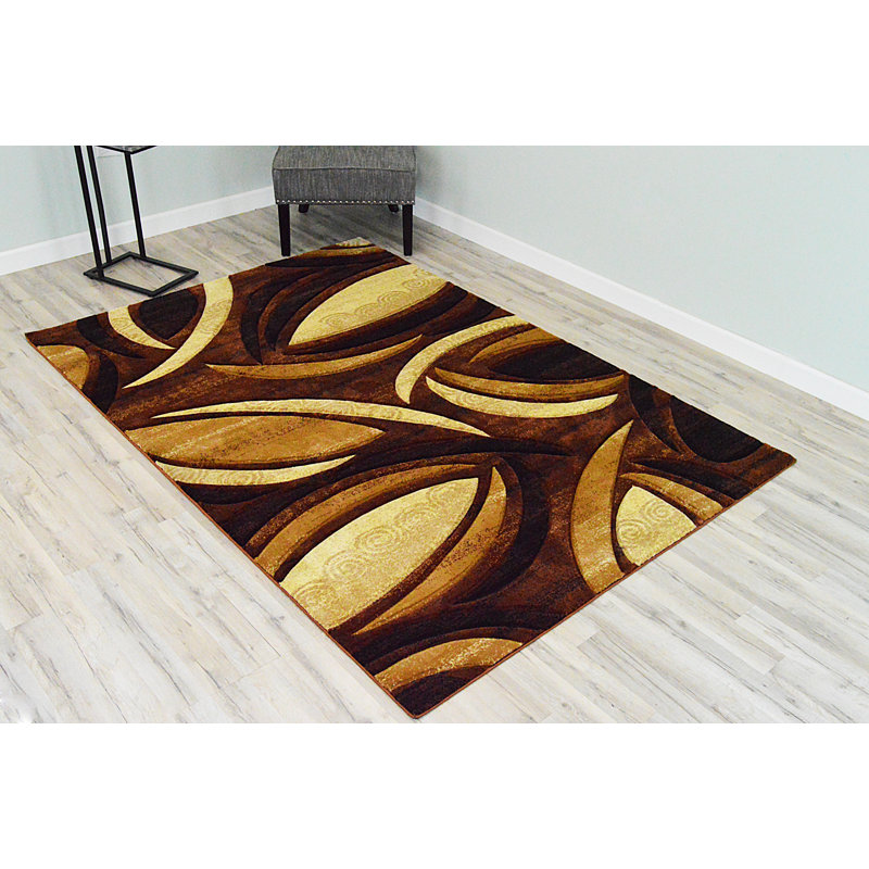 Tapis chocolat / beige à motif abstrait Mccampbell, Rectangle 8 pi x 11 pi