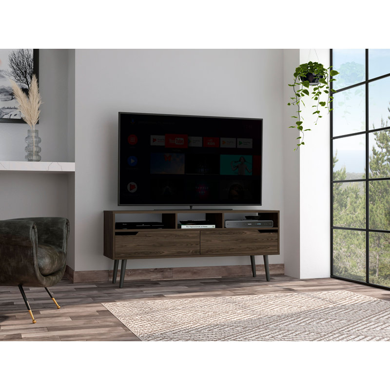 Tv Stand For TV´S Up 51", Two  Drawers, Four Legs, Three Open Shelves, Walnut