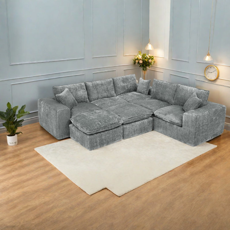 Canapé modulaire moderne en forme de L gris pour le confort de la maison