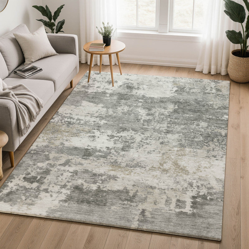 Tapis abstrait lavable à la machine de qualité supérieure Mayfield AMF2366, Étain, 9 pi x 12 pi