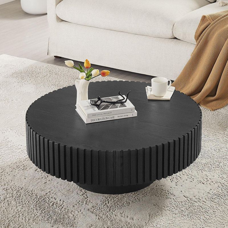 Table basse ronde gigogne en bois de 90 cm (35,43 po) pour appartement, table basse moderne pour salon avec pied robuste, NOIR