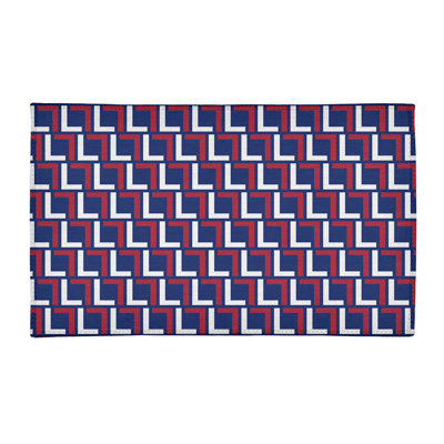 Tapis géométrique fait à la main bleu / rouge / blanc