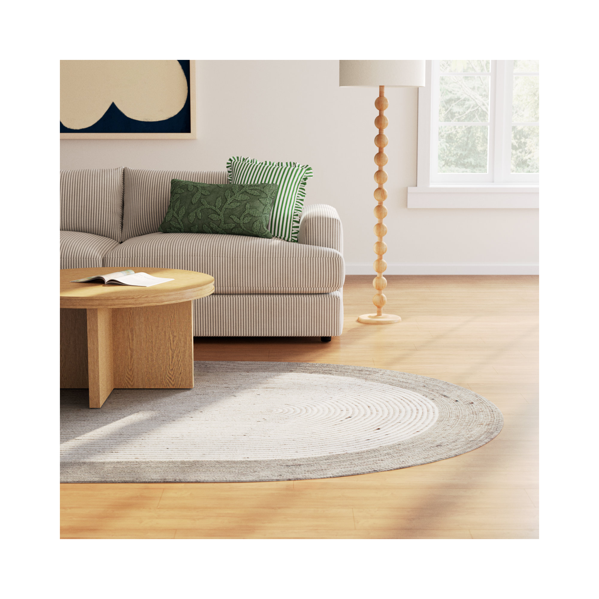 Aria Geometric Hand-Woven Wool/Cotton Beige/Ivory Area Rug, Oval 4' x 6'