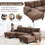 Chenille brune en forme de U avec deux chaises longues, des poches de rangement et des coussins pour les accoudoirs pour une atmosphère confortable. Tissu en chenille de 103,5 po avec coussins-1175494896