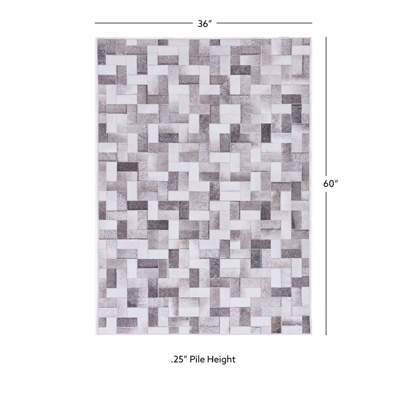 Jameown Patchwork Faux Cowhide Gray/Black Printed Area Rug, Rectangle 3' x 5'