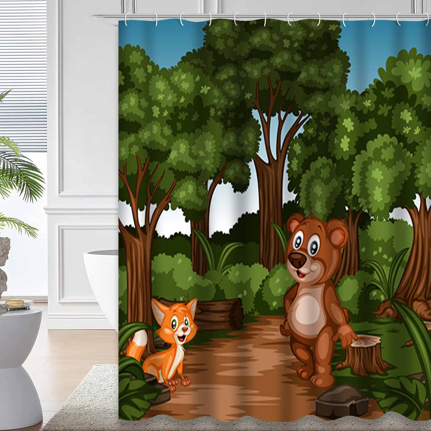 East Urban Home Cheerful Forest Animals Cute Cartoon Fox Shower Curtain ...