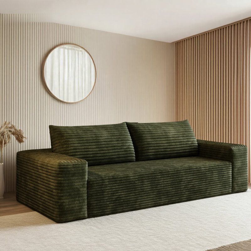 Boneless 71" 2-Seater Corduroy Sofa, Deep Seat Couch, No Assembly Required, Green