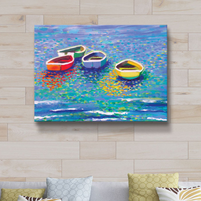 « bateau waiting », reproduction de peinture à l’acrylique, H 36 po x l 48 po x P 2 po, Toile tendue