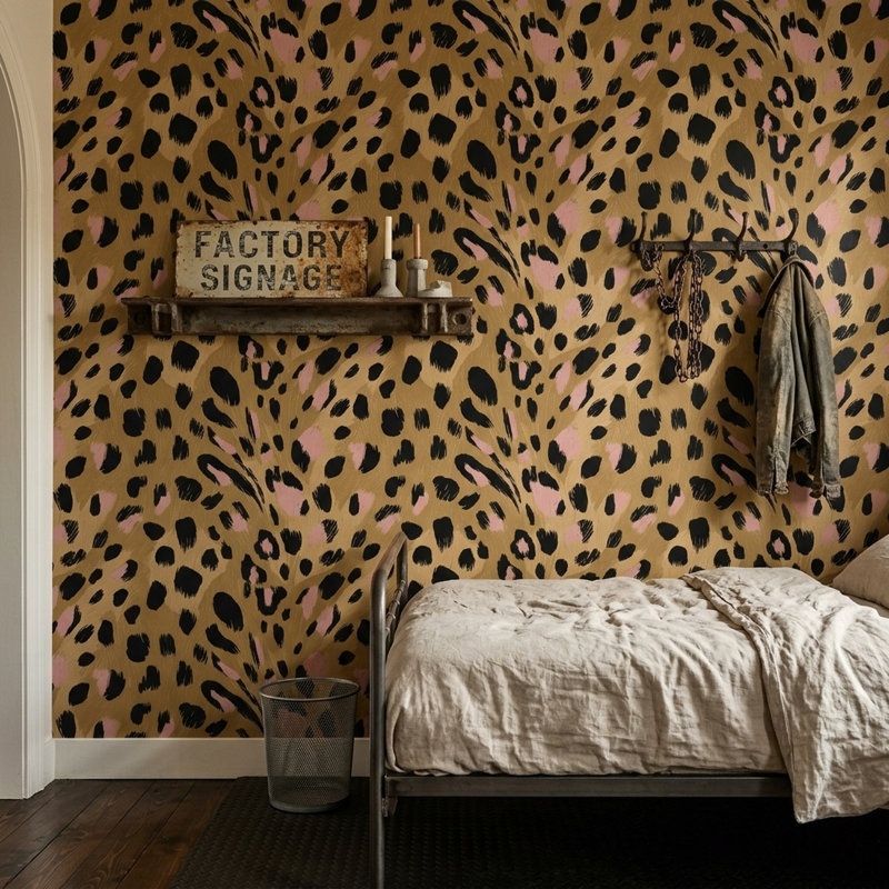 Papier peint mural à motif léopard abstrait avec des accents rose poudré, Peel and Stick