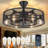 26'' Black Caged Ceiling Fans with Remote App Control for Patio Kitchen Bedroom, Farmhouse Flush Mount Ceiling Fan with Lights Reversible 6 Speed Timer -720269350-720269351