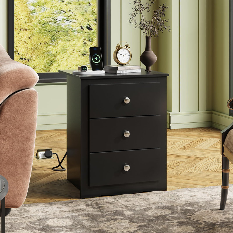 46.5cm W Manufactured Wood Bedside Table, Black