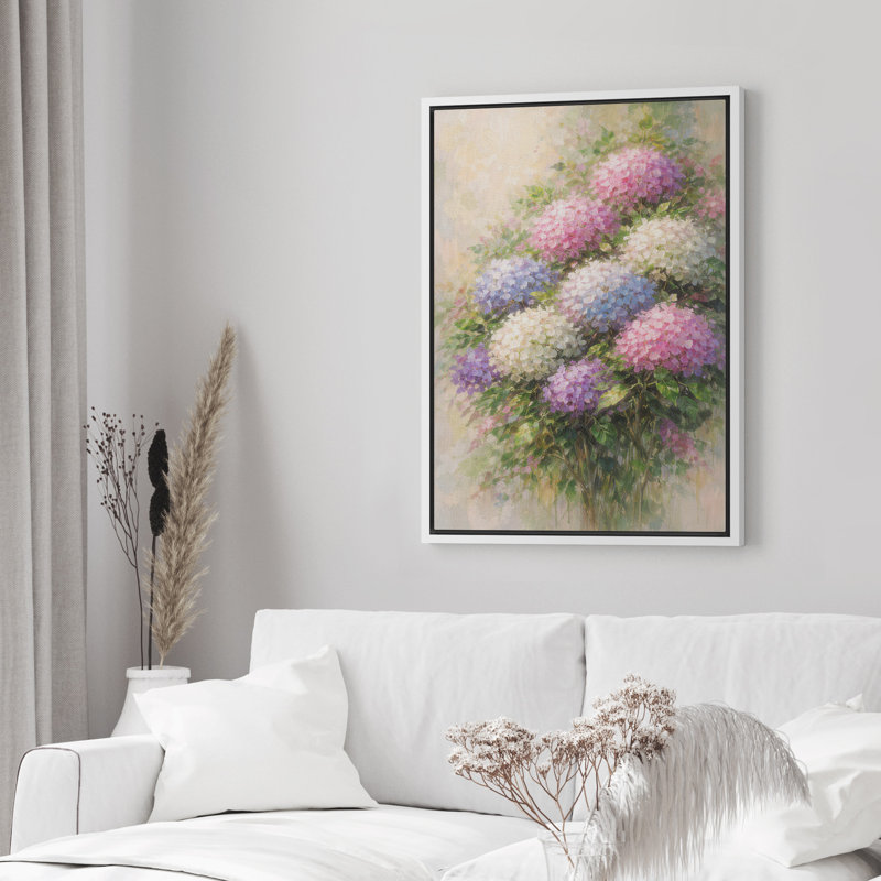 «Pastel Hydrangea Flower Garden Botanical Wall Art», reproduction d'art sur toile encadrée, H 24 po x l 16 po x P 1,5 po