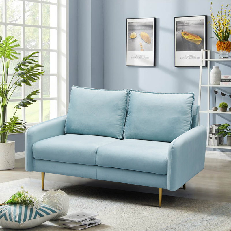 Govany 57.8'' Velvet Loveseat, Cyan Velvet, 33" H x 57.8" W x 31.7" D