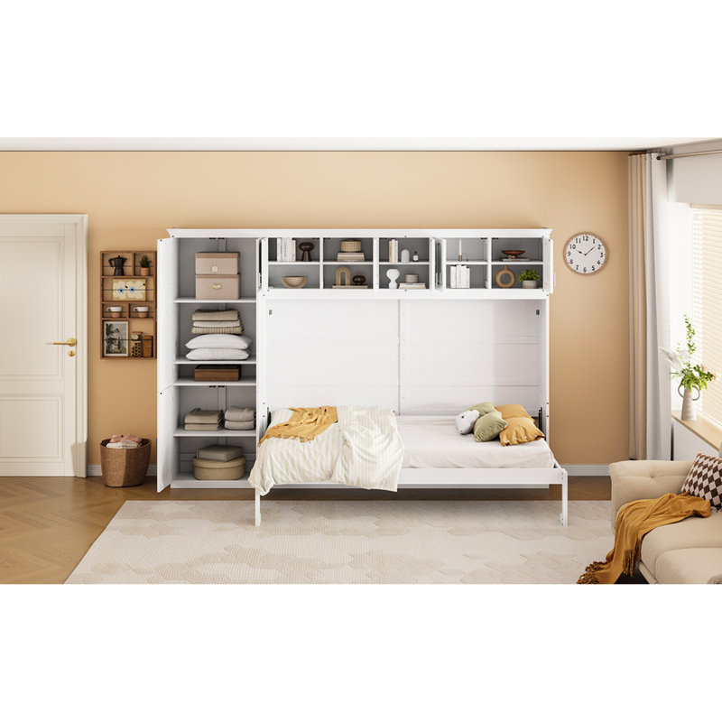 Grand lit avec armoires blanches - Créez une chambre élégante pour de nombreux espaces de rangement sous et sur le côté