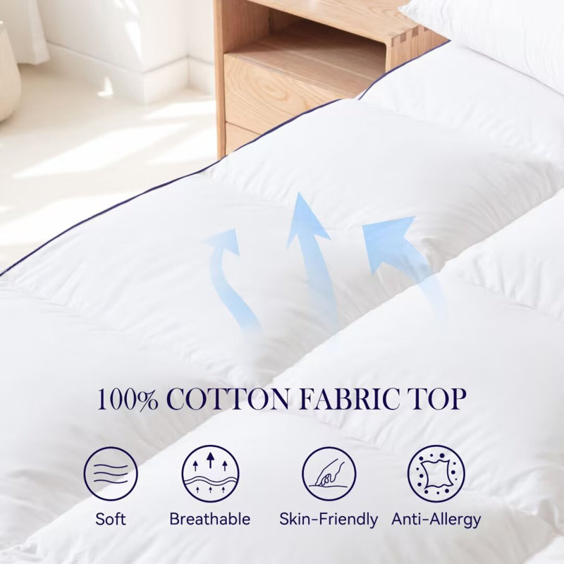 Arsuite 3” Goose Feather Epps With 100% Organic Cotton Cover, Queen