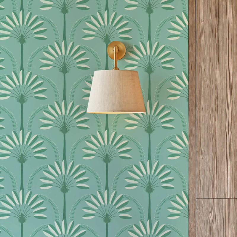 Palm Arches - Papier peint, Bleu sarcelle tropical, Peler et coller, Auto-adhésif