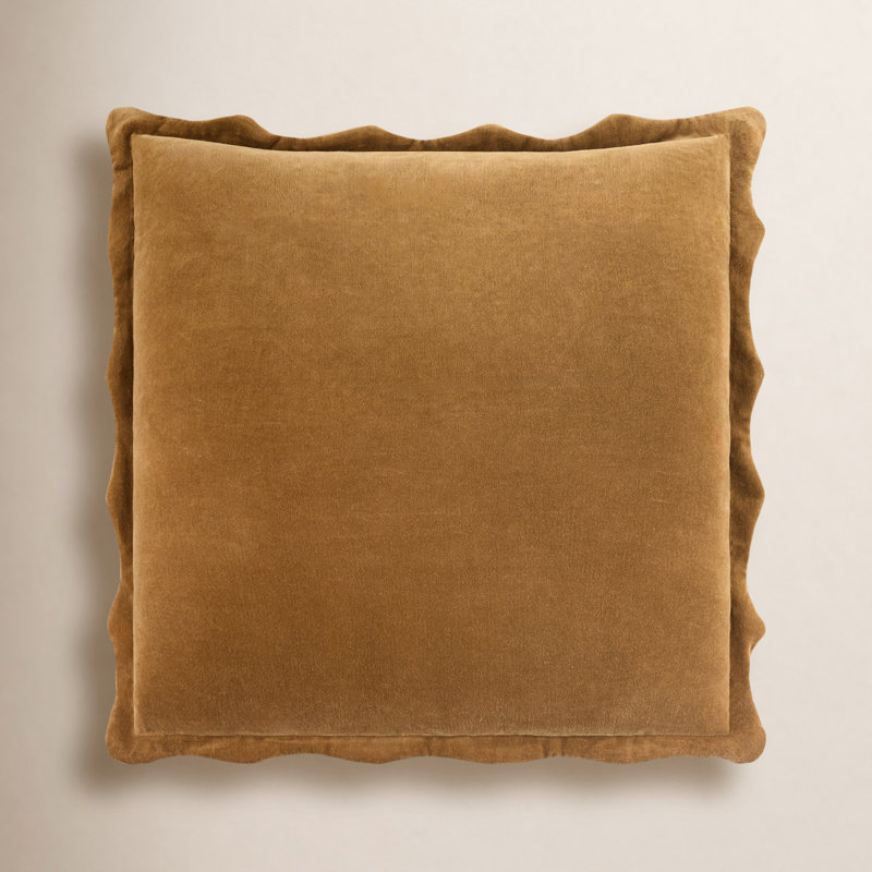 Coussin décoratif à bords festonnés Collier, H 20 po x l 20 po, Housse de coussin seulement - sans coussin, Brun clair