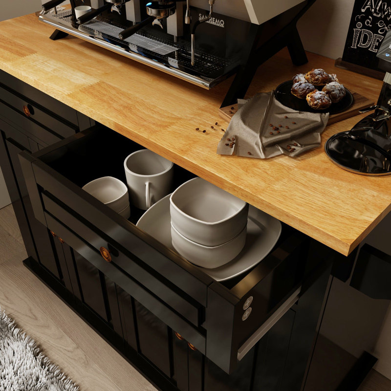Laronna Solid Wood Top Kitchen Island, Black