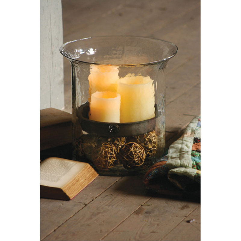  Extra Large Glass Candle Holder with Rustic Metal Insert
