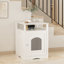 Enceinte de litière moderne en bois avec tablette de rangement et armoire cachée pour l'intérieur.