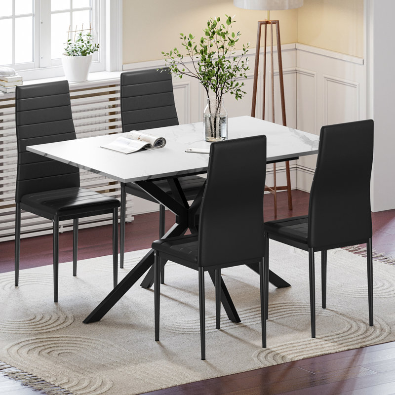 4 - Person Dining Set, White, Black