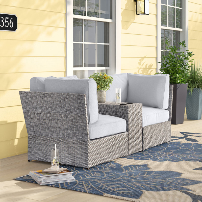 Widener Fully Assembled 2 - Person Seating Group with Cushions | Convenient wicker patio sofa, Mixed Gray