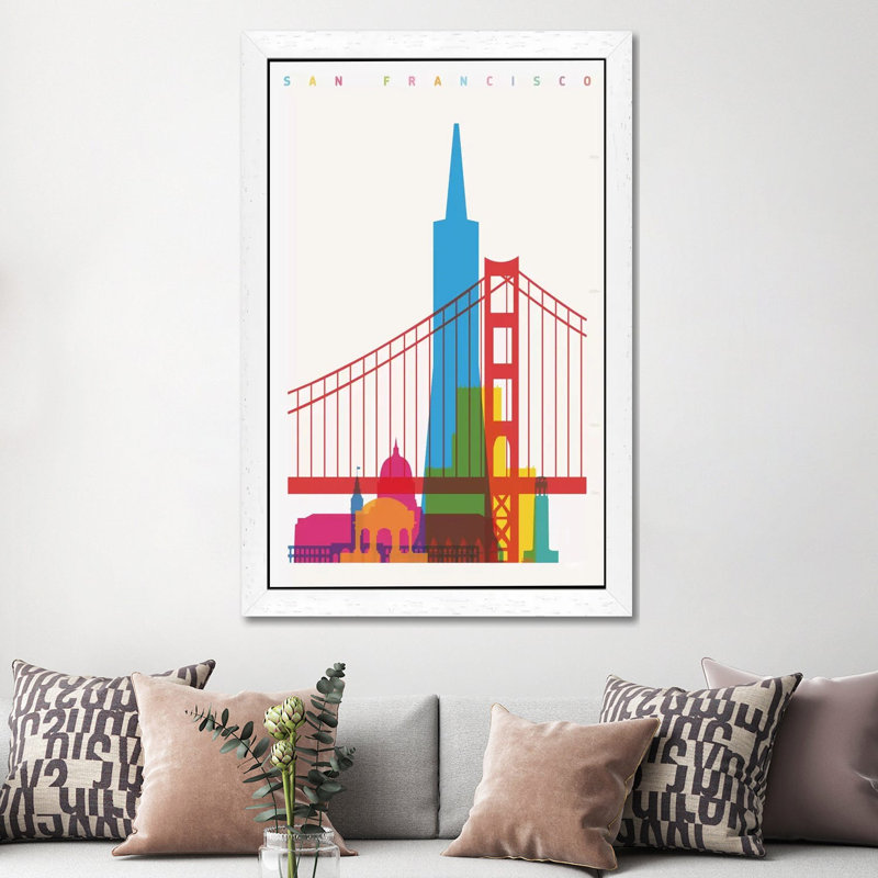 San Francisco 1 Piece Floater Frame Wall Art on Canvas, White Framed