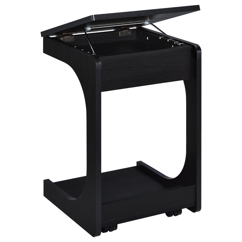Ralston C-Shaped Lift-Top Sofa Side Table With Casters Black, Black