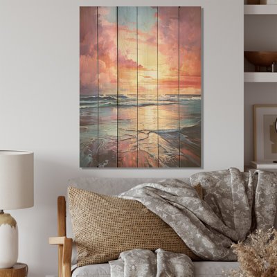 Beyond The Firmament Sunset I  Sky Wood Art On Natural Pine Wood
