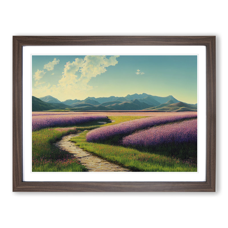 Spring Meadow Scene - Single Picture Frame Print, Walnut, 46cm H x 64cm W x 2cm D