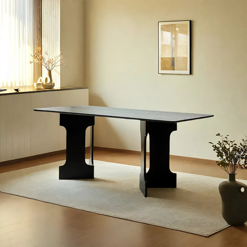 Black simple solid wood rectangular dining table, 29.52"H x 70.86"L x 31.49"W