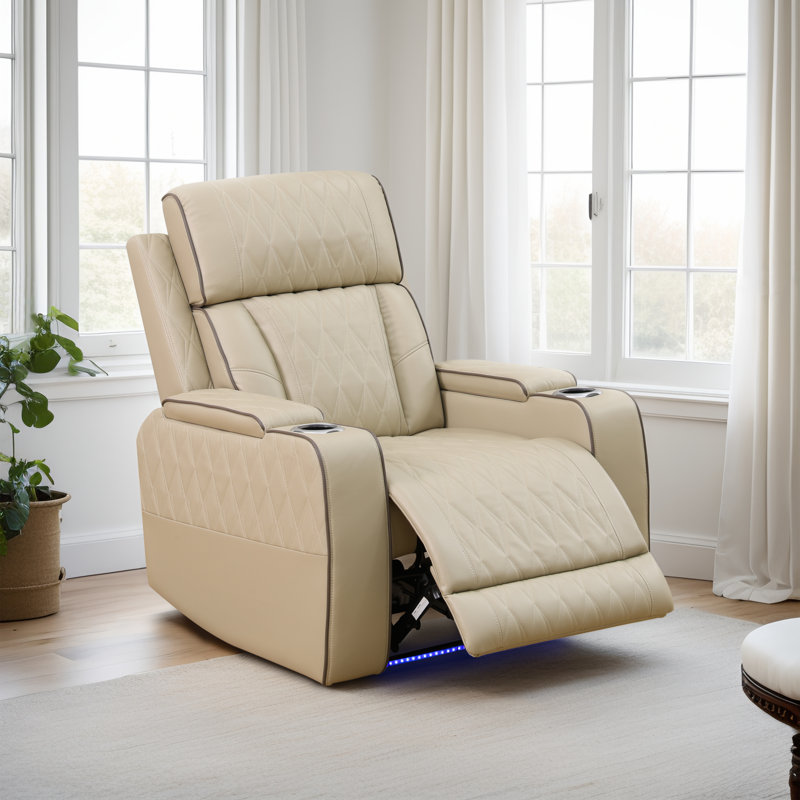 Fauteuil inclinable en cuir blanc, Beige