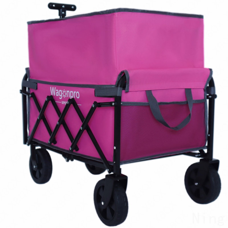 Chariot utilitaire extensible à deux couches avec 100% d'espace supplémentaire - Chariot d'épicerie de 225 lb pour le camping, le magasinage, les sports, le jardinage, la pêche, rose