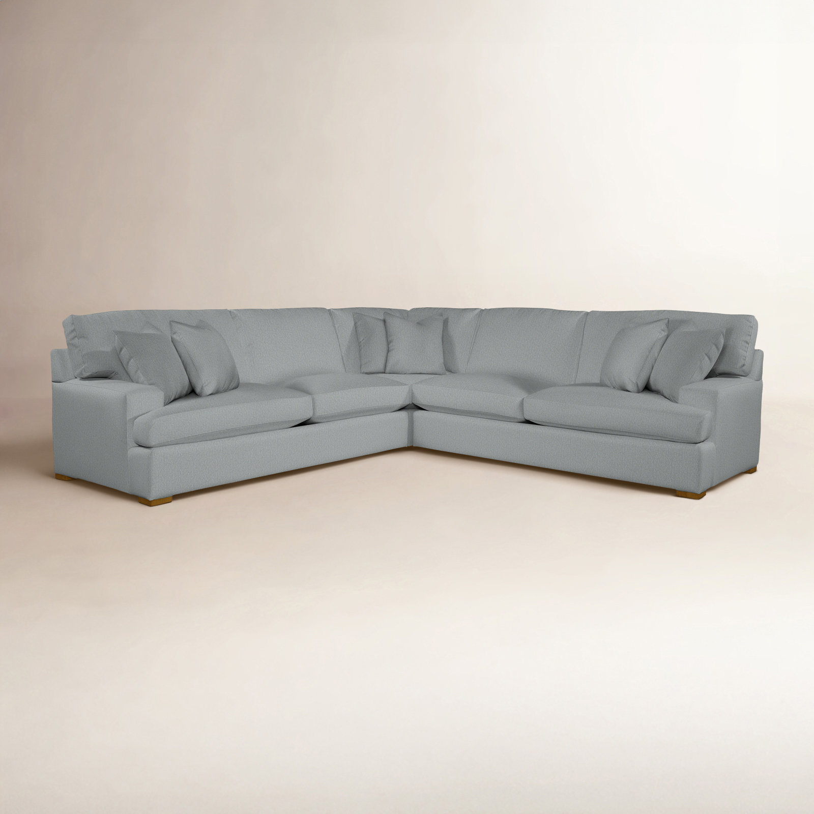 Cambria Upholstered L-Sectional, Havana Finish, Taupe Plaid; 0126-73