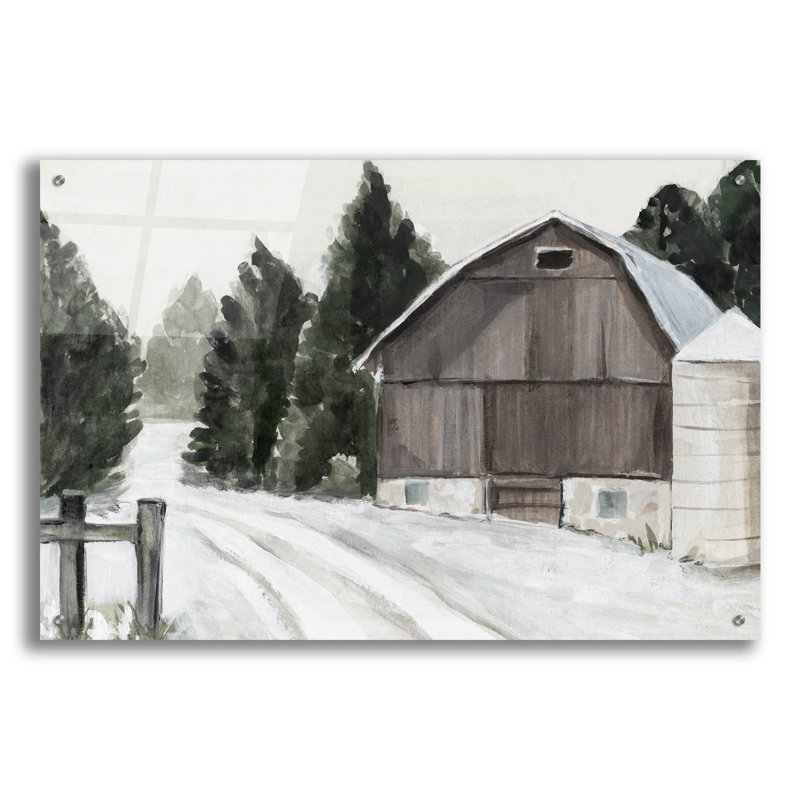 Art mural en verre épique «Winter Barn 2» par Annie Warren, 36 po x 24 po, H 24 po x l 36 po