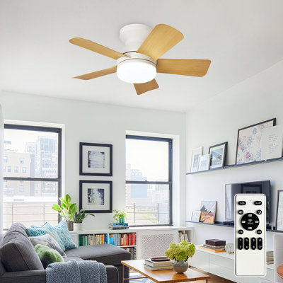 Depuley Modern Low Profile Flush Mount Ceiling Fan with Lights, ABS Blades, 25 Inch, Remote Control & Dimmable LED, Reversible DC Motor, Indoor/Outdoor Use – Natural.