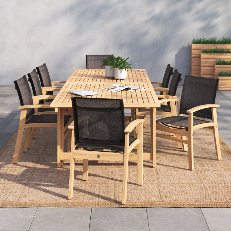 Anautica Rectangular 8 - Person 118'' Teak Finish Outdoor Furniture Dining Set, Brown