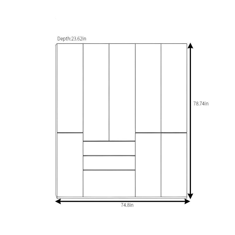 Garde-robe simple de couleur unie, H 78,74 po x l 74,8 po x P 23,62 po